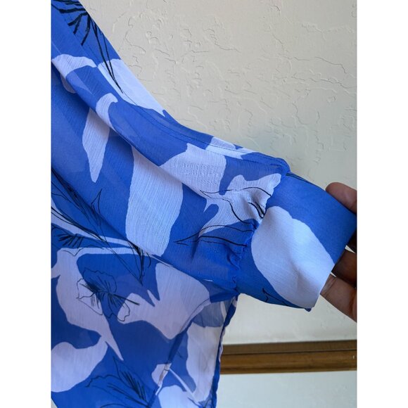 Chico's Size L/XL Blue White Floral Kimono Wrap Topper Semi Sheer Beachy Colorfu - Picture 5 of 9